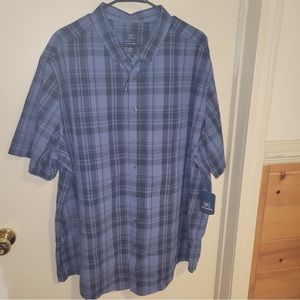George Short Sleeved Button Up Collared Blue Plaid Shirt, Sz 3XL
